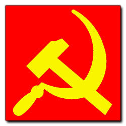 Yellow on Red Hammer and Sickle Sticker
